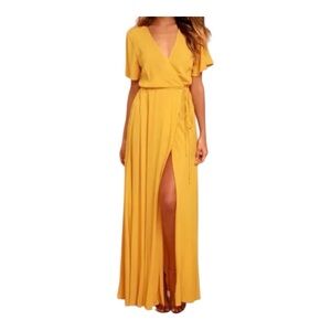 Lulus Nordstrom Beach Yellow Mustard Flowing Summer Wrap Maxi Dress size L